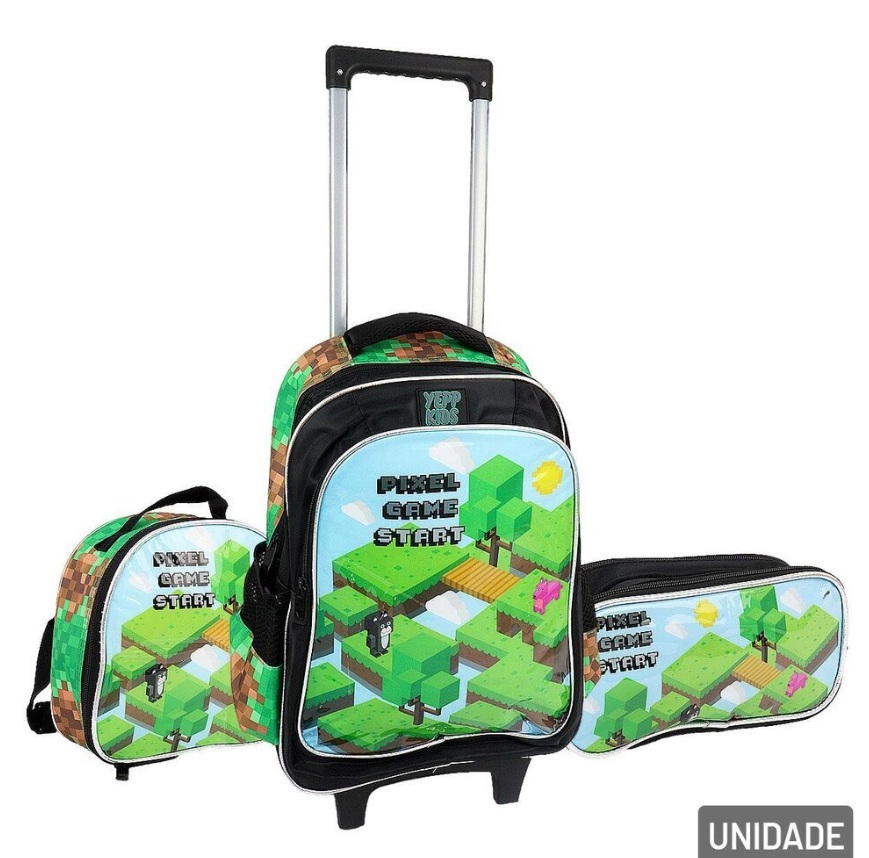 KIT Mochila de Rodas Infantil Game Craft 3 Pçs